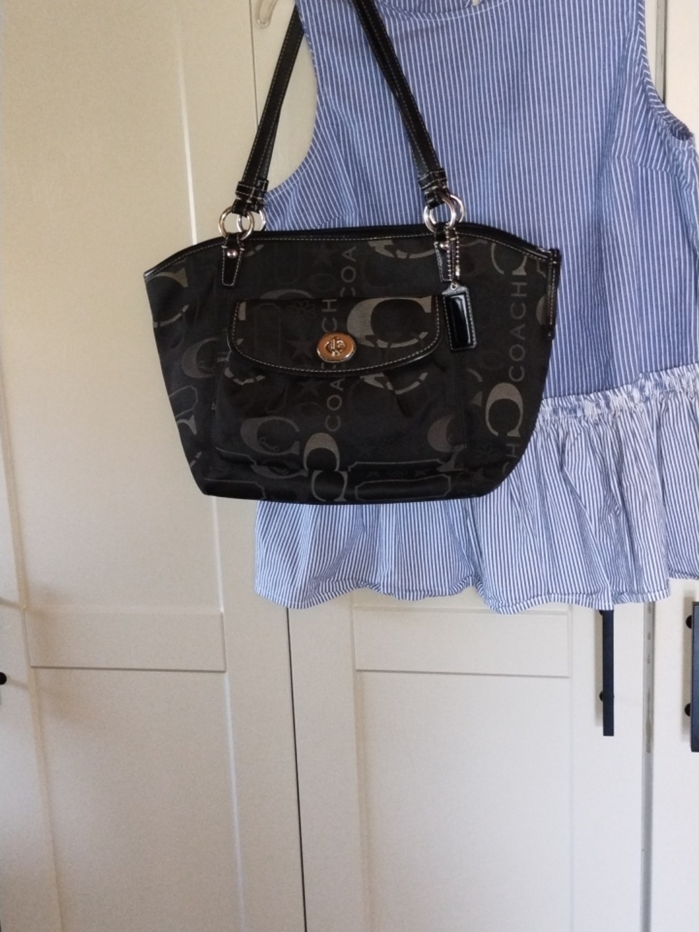 VTG Leah Coach Black Signature Logo Shoulder Bag with Turnlock, PLUSH NOT INCLUD - Picture 11 of 14